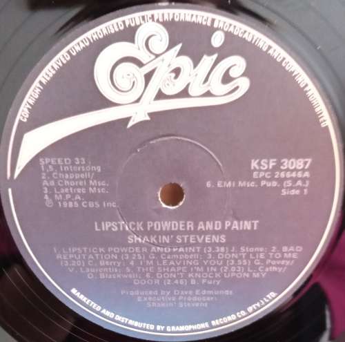 Shakin` Stevens - Lipstick Powder & Paint LP vinyl record.