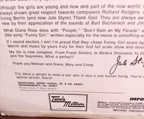 Diana Ross & The Supremes - Funny girl LP Vinyl Record