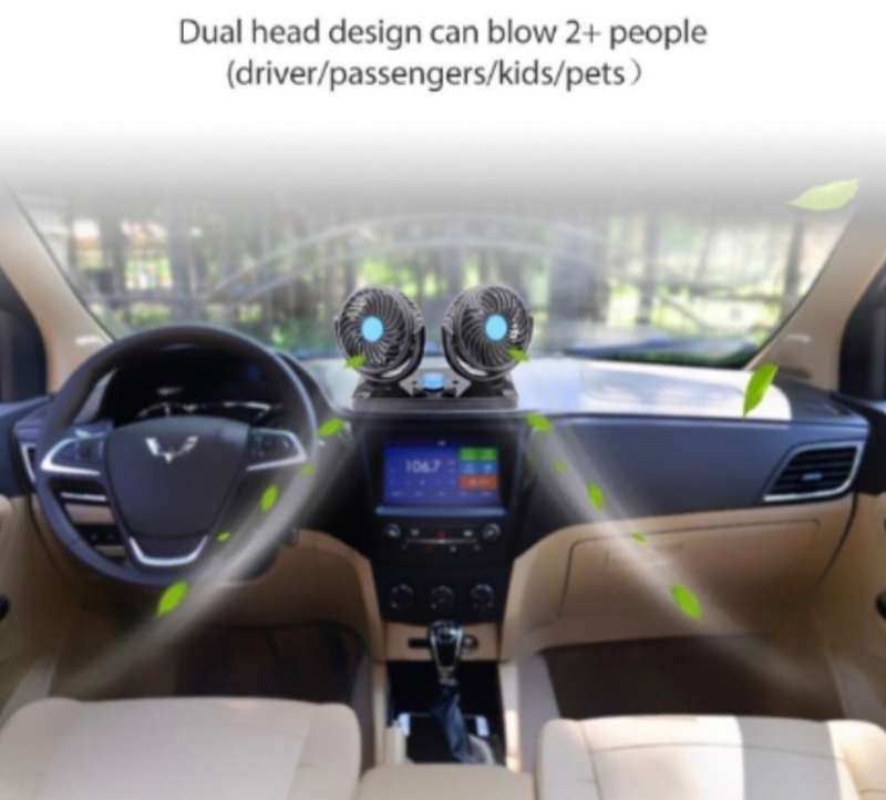 *Electric Car Fan* Dual Head 2 Speed 12V Air Circulator plus *2 Port USB Adapter*