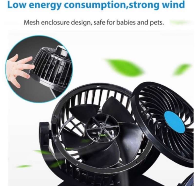 *Electric Car Fan* Dual Head 2 Speed 12V Air Circulator plus *2 Port USB Adapter*
