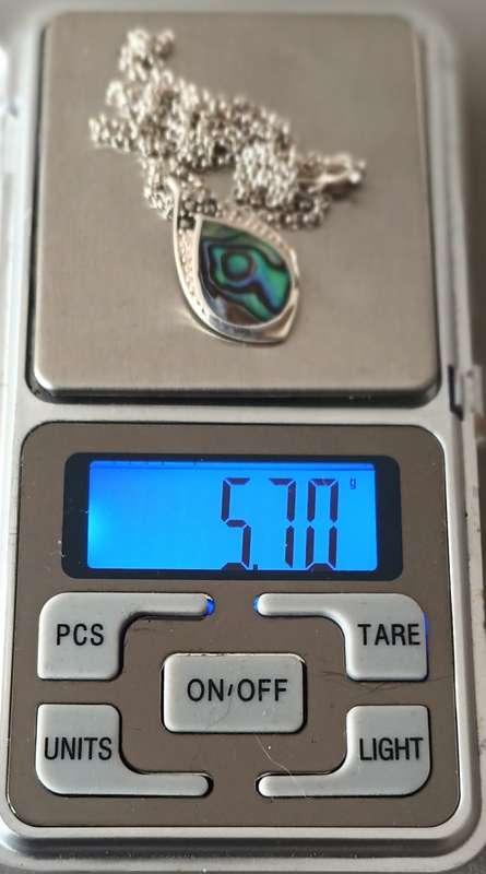 Sterling Silver designer Abalone & Marcasite Pendant & Chain. 5.7g. 45cm.