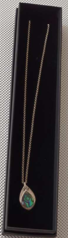 Sterling Silver designer Abalone & Marcasite Pendant & Chain. 5.7g. 45cm.