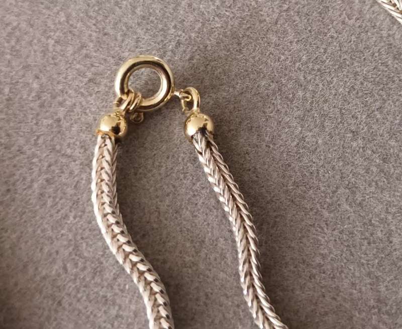 Sterling Silver & 18ct Gold Moonstone & Pearl Necklace. 10.68g