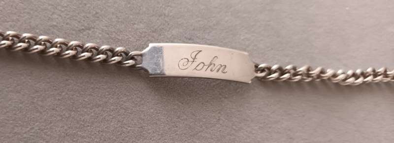 Alpaca Stainless Steel Bracelet for men. Name on it `John`. 19.3g. 40cm. 5mm.