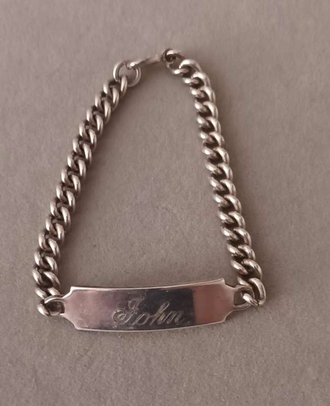 Alpaca Stainless Steel Bracelet for men. Name on it `John`. 19.3g. 40cm. 5mm.
