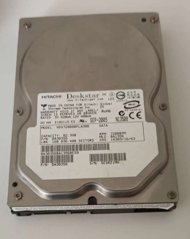 Hitachi Deskstar Sata Harddrive 82.3GB