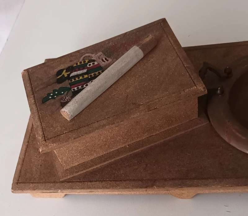 Wooden Cigarette Box with Copper Ashtray.