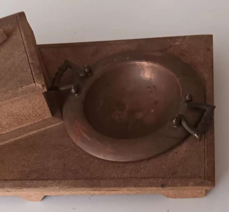 Wooden Cigarette Box with Copper Ashtray.