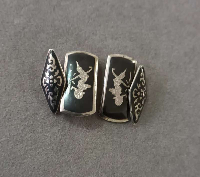 Stunning Sterling Silver Vintage `SIAM` Cufflinks. 7g. 30x15mm.