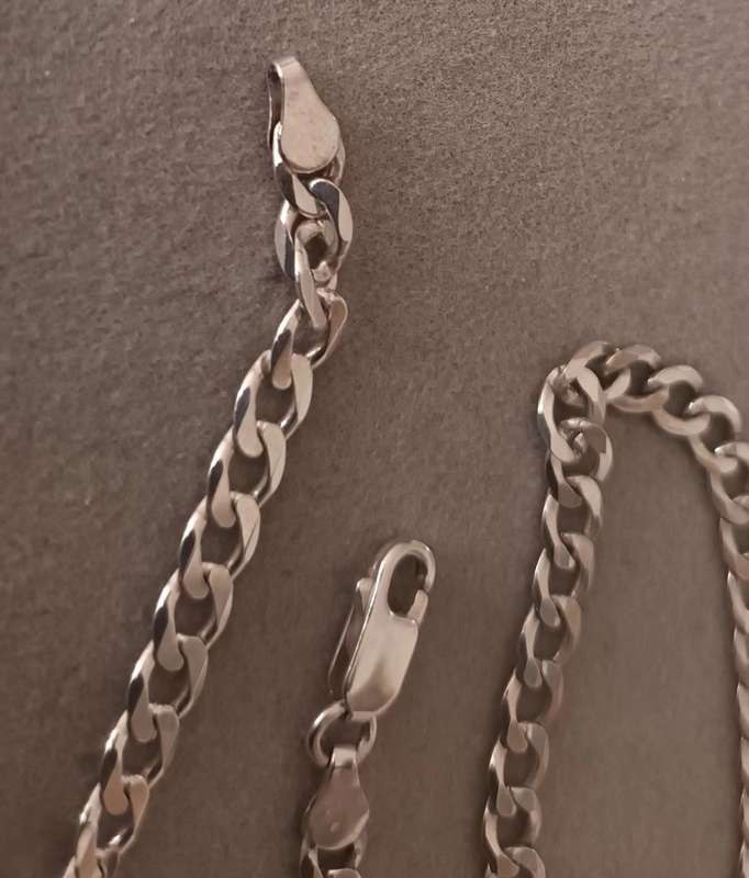 Sterling Silver Italy Men`s Necklace & Engravable Bracelet Set. 20.1g. 60cm. 5mm.