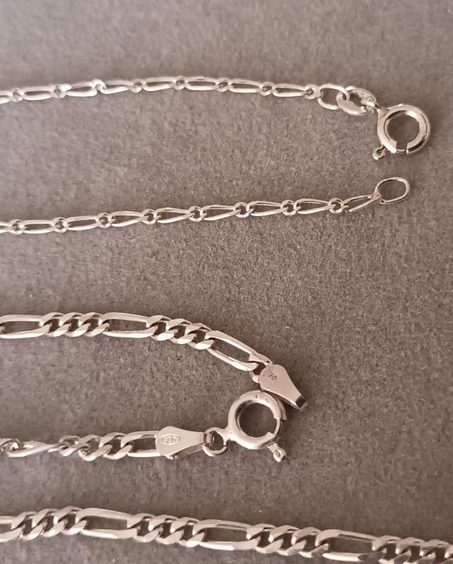 Sterling Silver Figaro Chain & Bracelet. 7.7g.