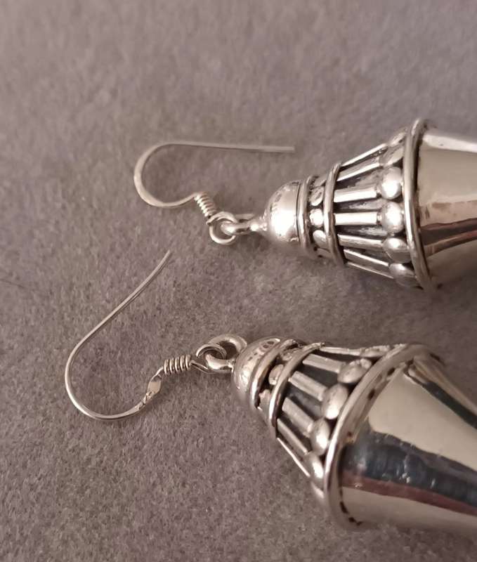 Retro Solid Heavy Sterling Silver Earrings.14.6g. 45x20mm.