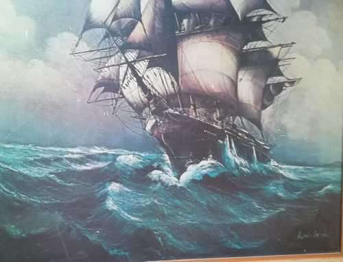 Rare Signed Andres Orpinas Original Three Dimensional Ship. Mid 1900s