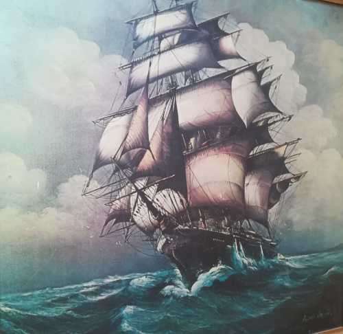 Rare Signed Andres Orpinas Original Three Dimensional Ship. Mid 1900s