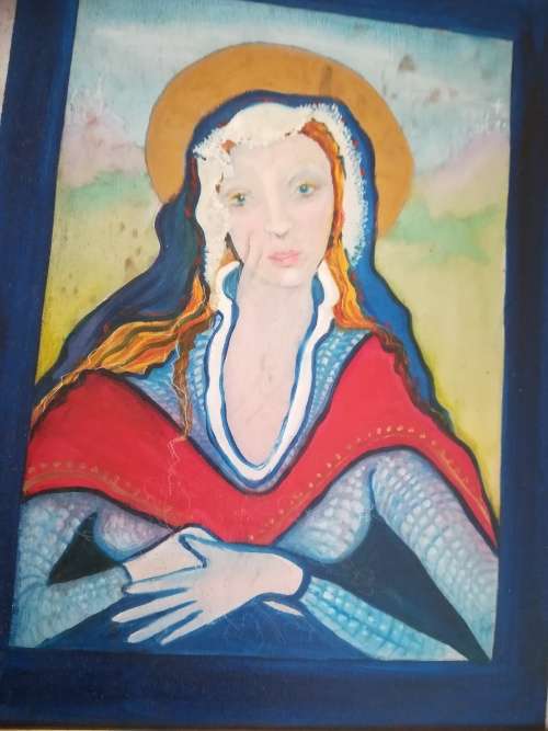 FRAMED OIL ON CANVAS OF MOTHER MARY . No name. Length 60cm. Width 50cm.