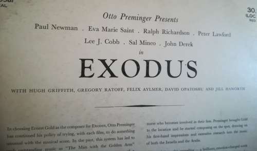 EXODUS Soundtrack from film. LP VINYL RECORD.