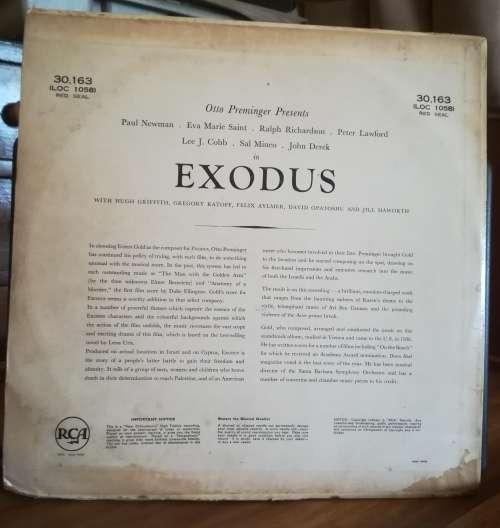 EXODUS Soundtrack from film. LP VINYL RECORD.