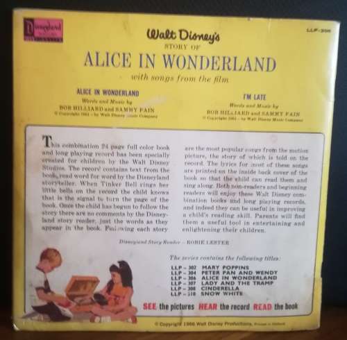 Alice In Wonderland 33 1/2 RPM Record with 24 Page Book.