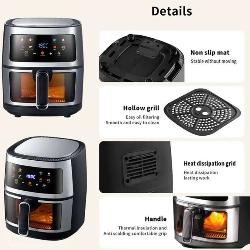 Silver Crest XL Air Fryer with Clear View Food Basket and Nesting Tongs Set - SS