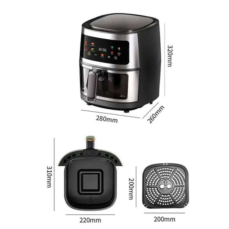 Silver Crest XL Air Fryer with Clear View Food Basket and Nesting Tongs Set - SS