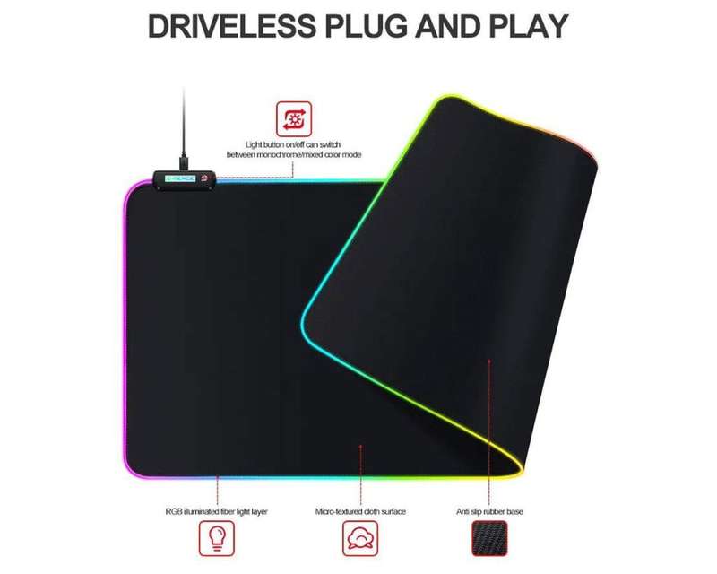 E-Merce Extra Large RGB LED Gaming Mouse Pad Non Slip