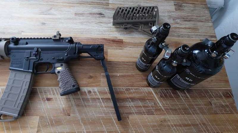 Tippmann TMC Paintball Marker With Air-Thru Adjustable Stock Kit - Tan