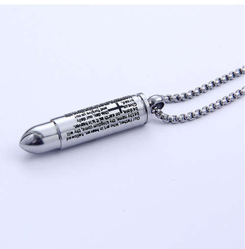 Prayer engraved bullet urn pendant & chain