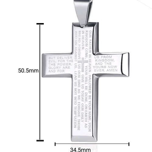 Prayer engraved stainless steel cross pendant