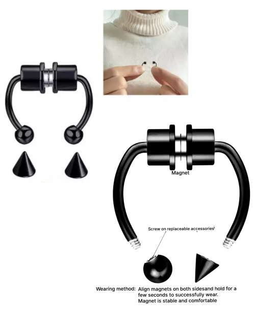 Stainless steel black plated magnetic nose septum ring