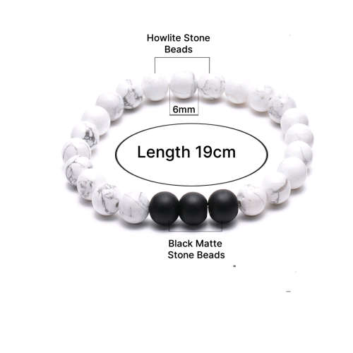 White howlite and black stone beads bracelet
