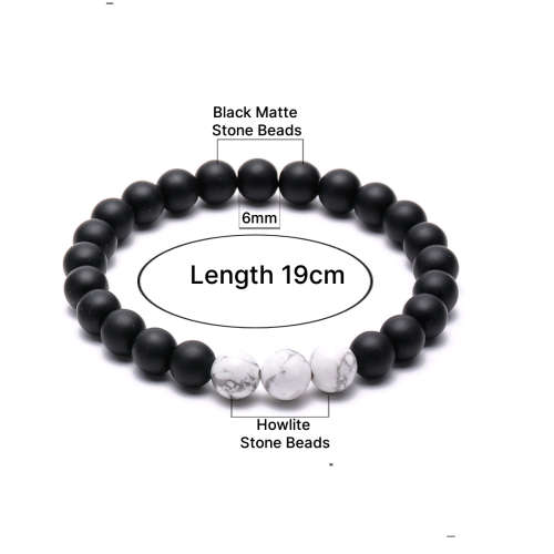 White howlite and black stone beads bracelet