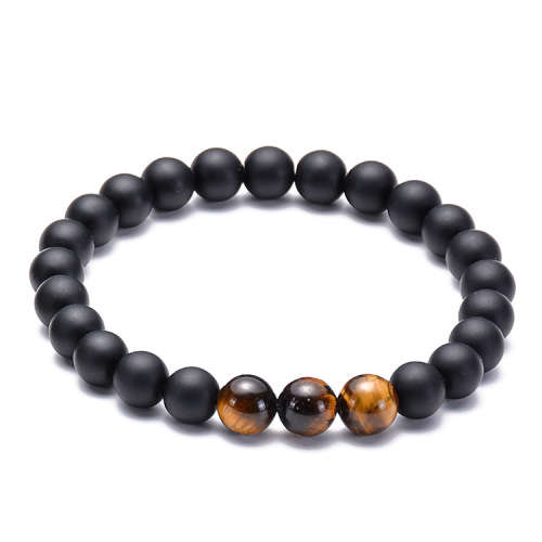 Black stone and tiger`s eye beads bracelet