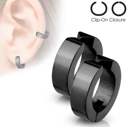 Stainless steel black plated CLIP ON huggie hoops
