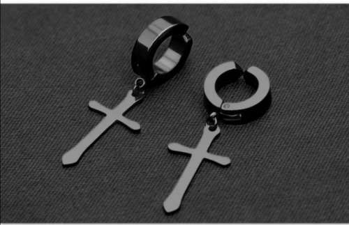 Stainless steel black plated CLIP ON huggie hoops and cross earrings