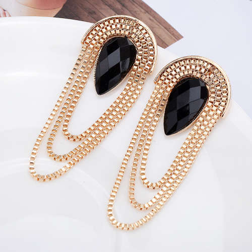 Rhinestone Gold Tassel Earrings