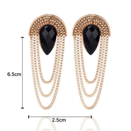 Rhinestone Gold Tassel Earrings