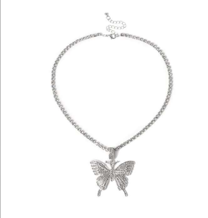 Butterfly Pendant Rhinestone Necklace