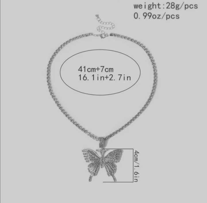 Butterfly Pendant Rhinestone Necklace