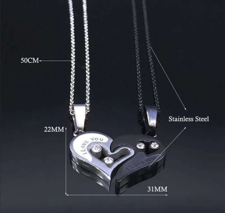 Stainless Steel Cut Out Heart Couple Set Black and Silver