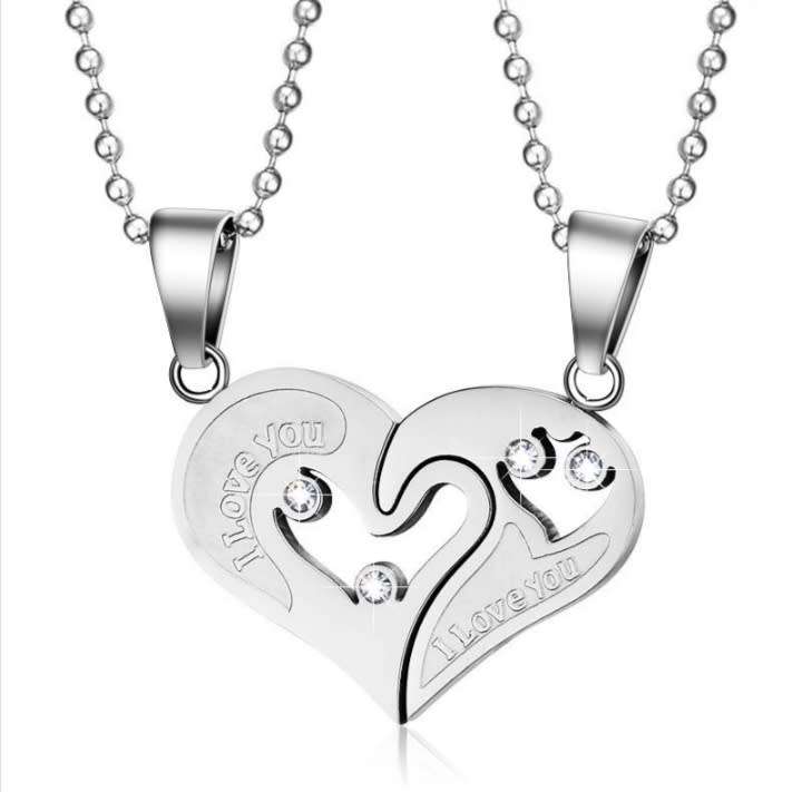 Stainless Steel Cut Out Heart Couple Set Silver