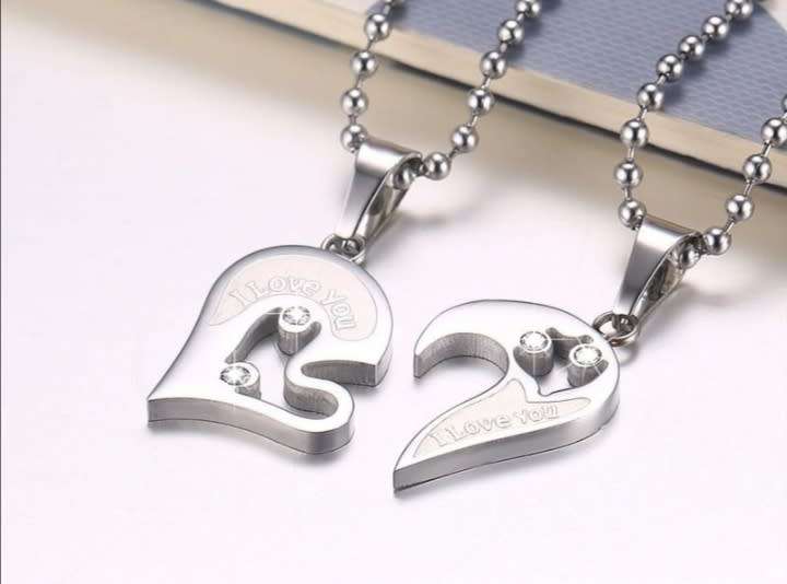Stainless Steel Cut Out Heart Couple Set Silver