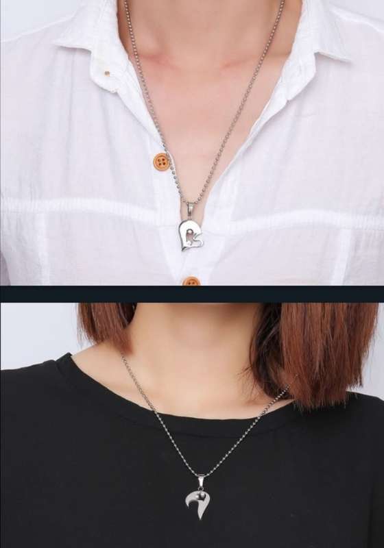 Stainless Steel Cut Out Heart Couple Set Silver