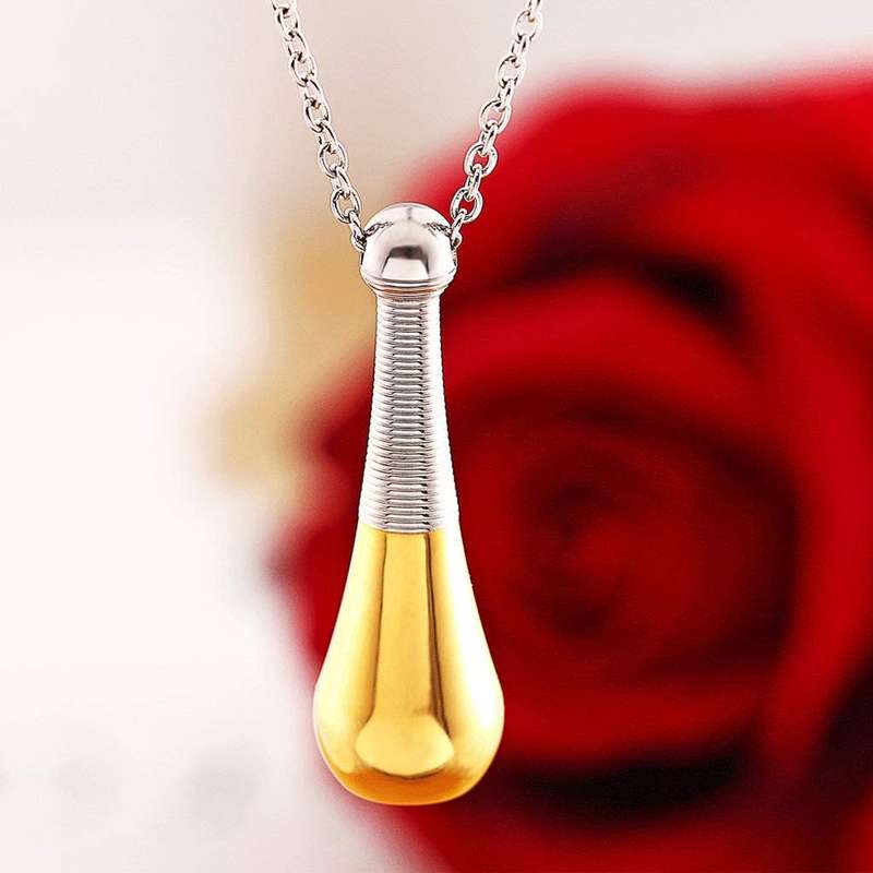 Memorial Urn Pendant For Ashes Stainless Steel Gold Plated
