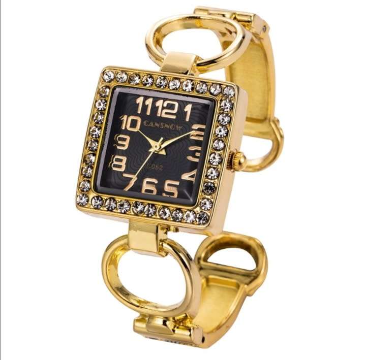 Square Dial Rhinestone Bangle Wrist Watch