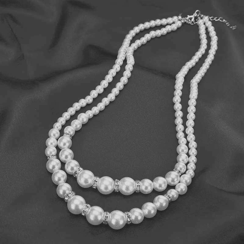 Layered Pearl Necklaces Set - Faux pearl