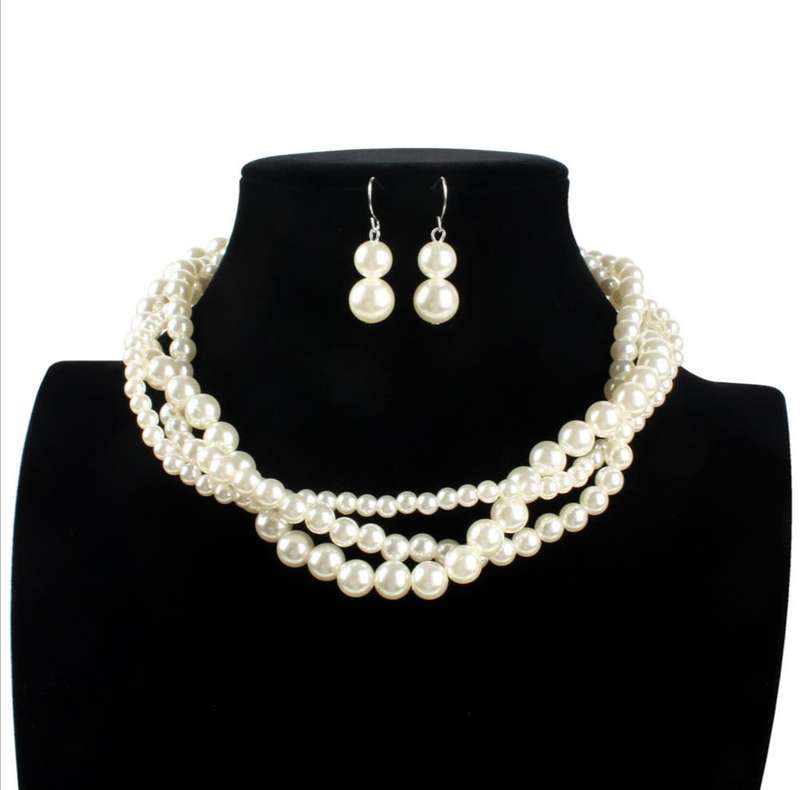 Braided Pearl Necklaces Set - Faux pearl