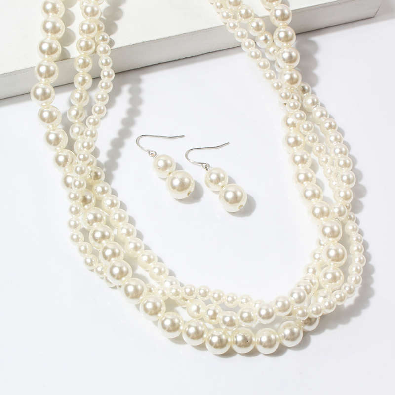 Braided Pearl Necklaces Set - Faux pearl