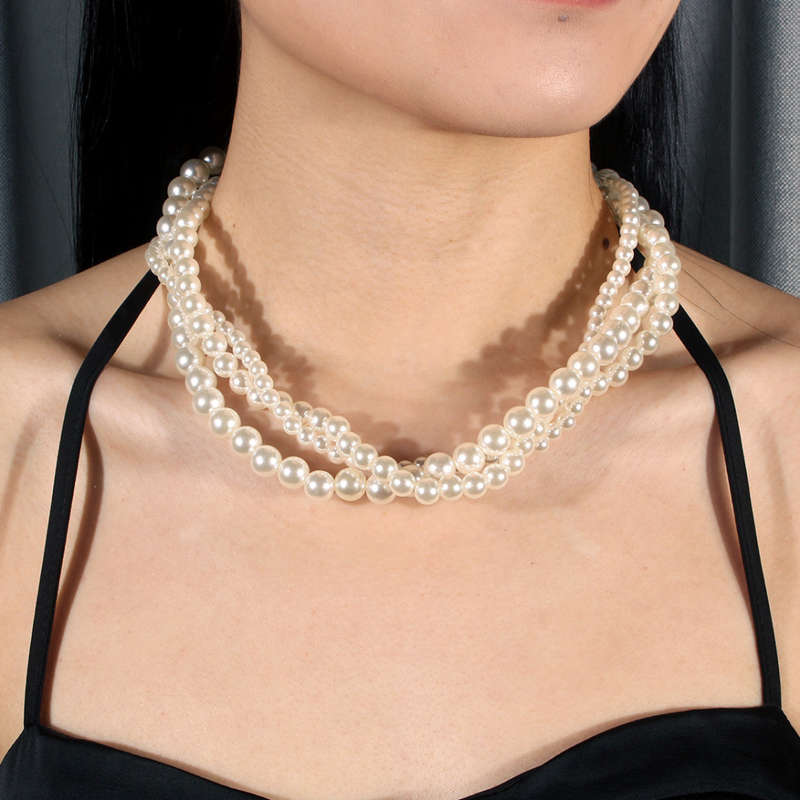 Braided Pearl Necklaces Set - Faux pearl