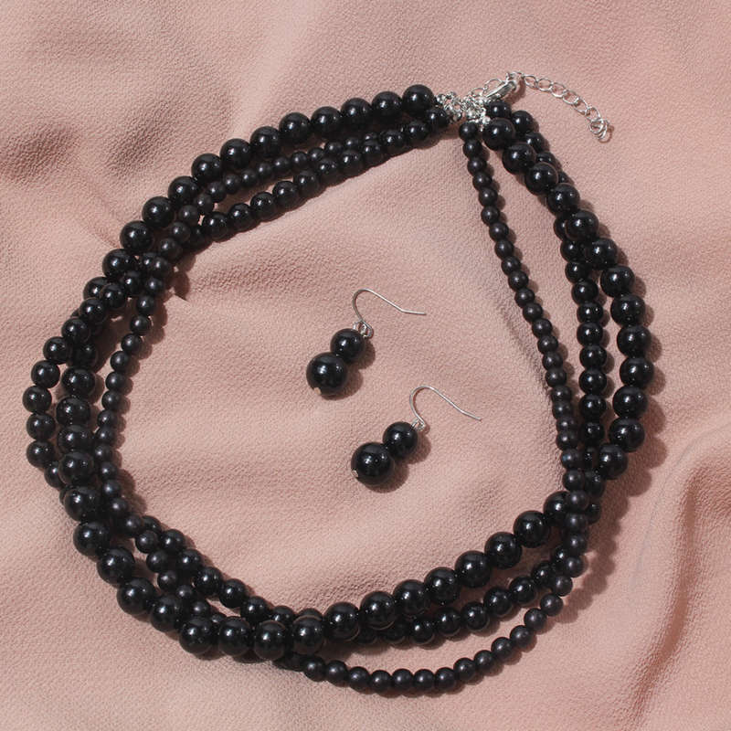 Braided Black Pearl Necklaces Set