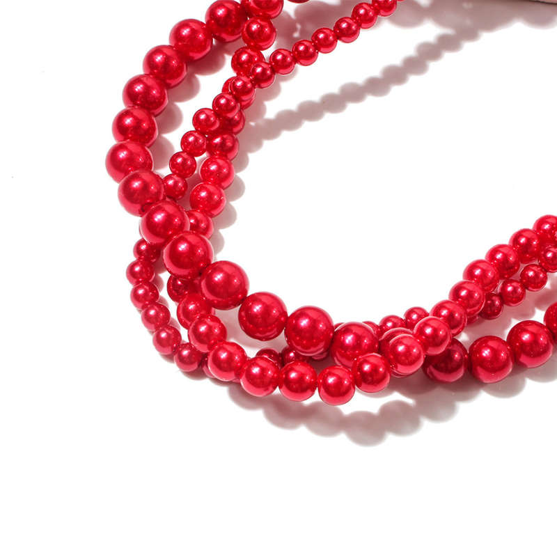 Braided Red Pearl Necklaces Set